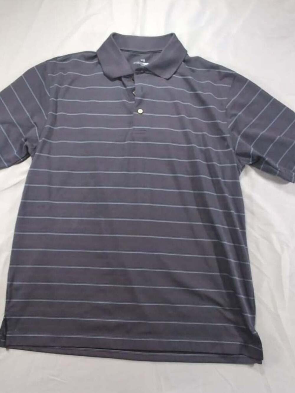 Grand Slam Men's Performance Golf Shirt Gray Light Blue Striped